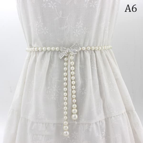 Søt bowknot kjole perle midje kjede rhinestone belter for kvinner A6