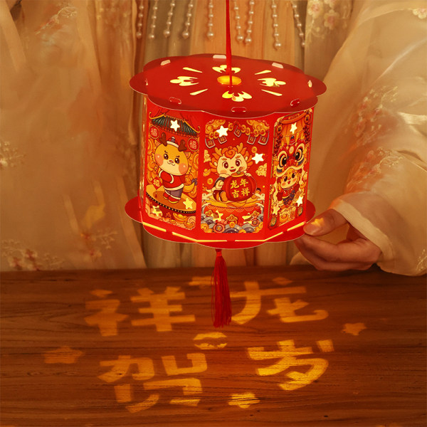 Dragon Year Projection Revolving Lantern Style Rund Papir Lan 1