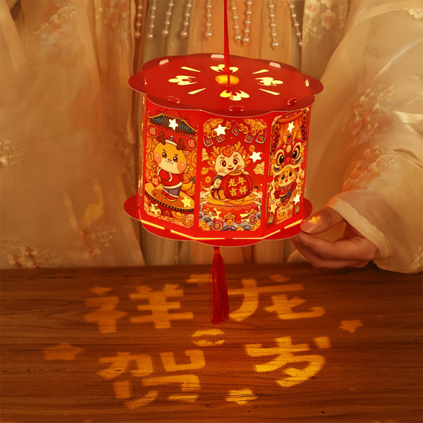 Dragon Year Projection Revolving Lantern Style Rund Papir Lan 6