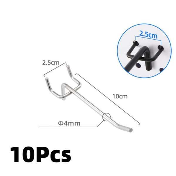 Metallkrokar för pegboard och spårpanel, kraftiga displaykrokar för väggmontering silver 10pcs 10cm
