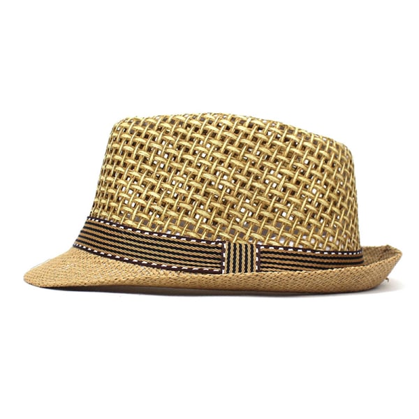 Britiske Mænd Strandsolhatte Sommer Cowboy Fedora Retro Jazzhat Beige