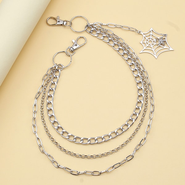 Muoti punk metallihousut -ketju Hip Hop Spider Web -riippuvaiset farkut Silver