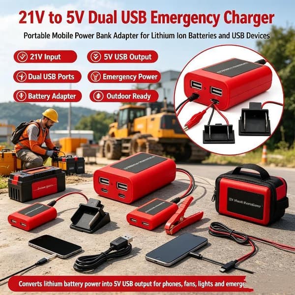 1 stk 21V til 5V mobil powerbank dobbelt USB nødlader til A3