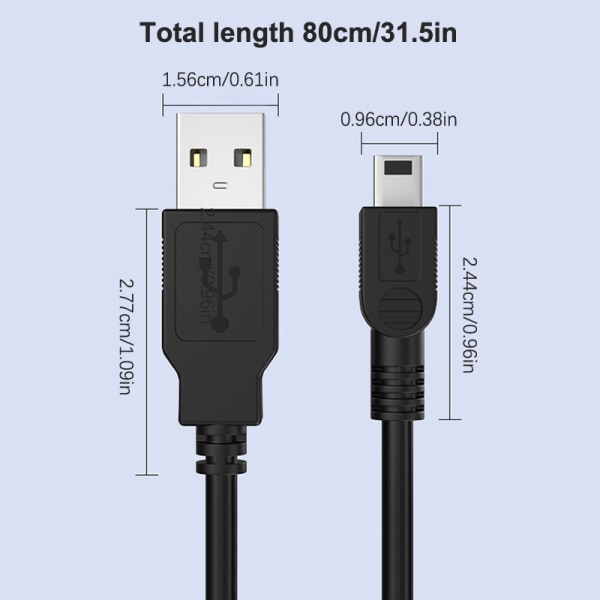 V3 Port 5P Datakabel Trapesformet T-port Ladekabel 80CM Mi Black
