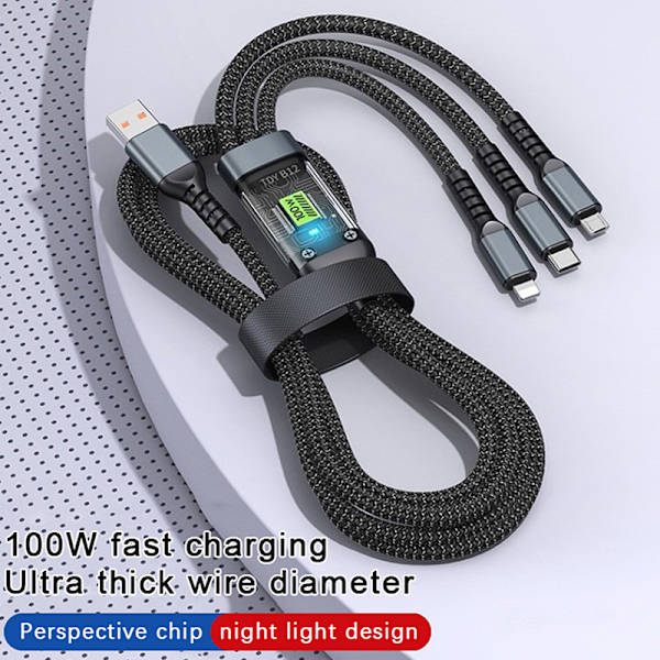 3-i-1 100W 5A Hurtigopladning USB Til Type-C Micro Hurtigoplader C