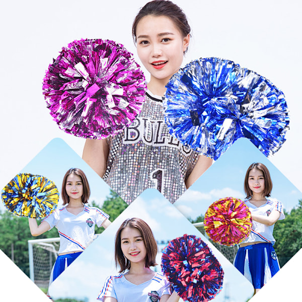 1 stk. Plast Dobbelthulls Håndtak Cheerleader Pom Poms Metallisk St A11