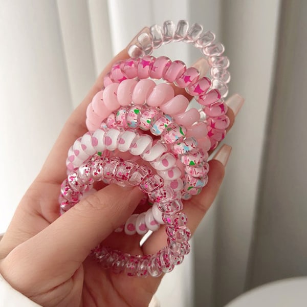 6 kpl / set Uusi Candy Color Puhelinlanka Joustava Hiusnauha W Pink