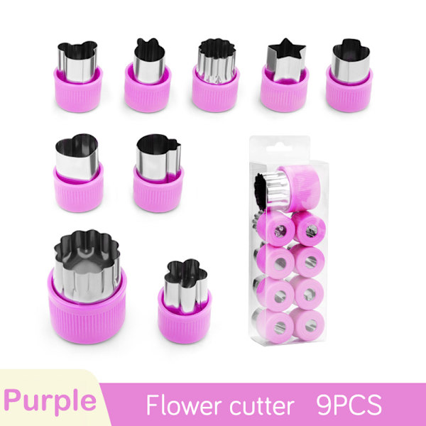 Grönsaksfrukt ter Rostfritt stål Blommor Tecknad Form Form 9pcs-Purple