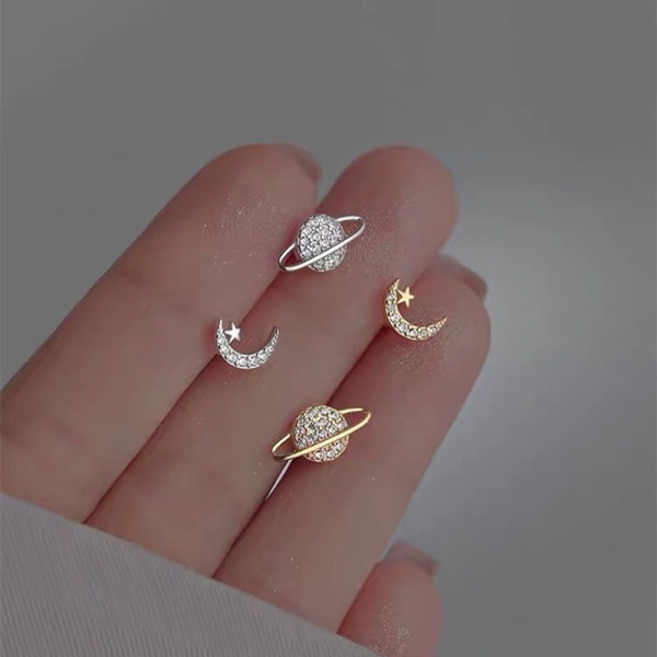 1Pari yksinkertaisia ​​hienoja korvakoruja Star Moon Asymmetry Earrin A2