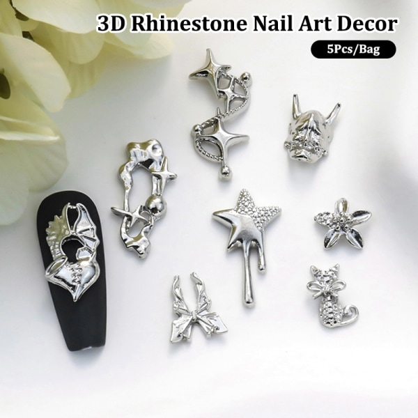 5 kpl Nail Diamond Nail Art Decor Pentagram Star Butterfly Knot A6