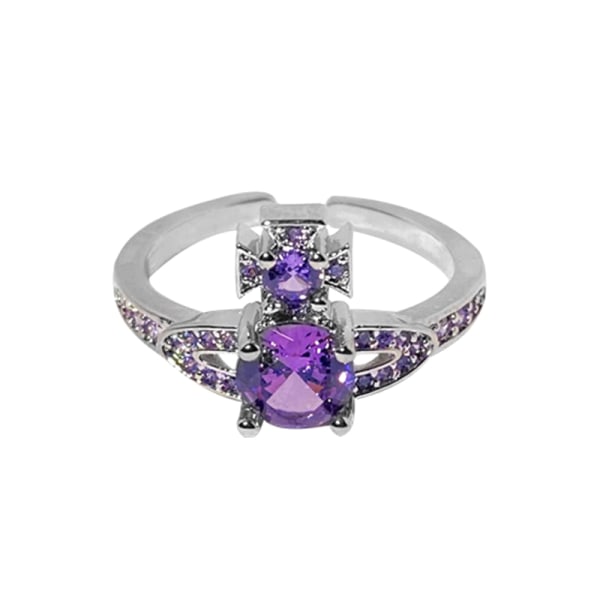 Y2K Saturn Crystal Rings Justerbar oregelbunden geometri Punk Vin Purple