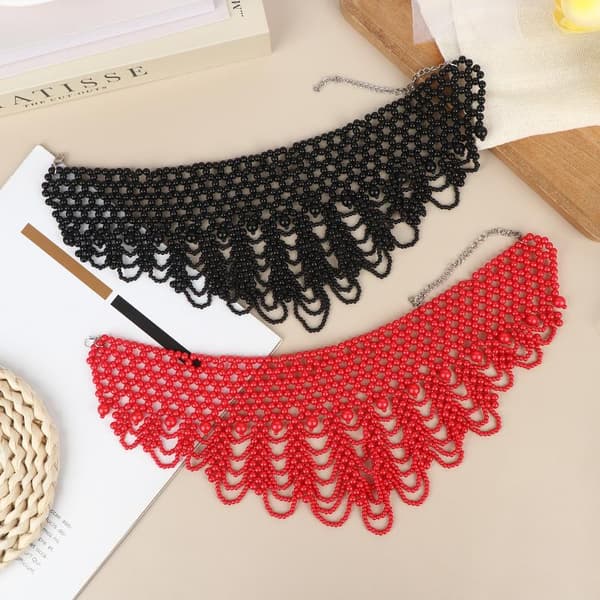 Imitation Perleperle Hul Design Halskæde Multi Lag Choker White