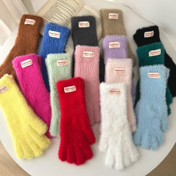 Vinter Damehandsker Tykke Plys Strikhandsker Varme Fløjls Mittens White