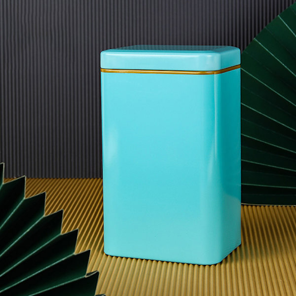Metall Retro Square Tea Candy Oppbevaringsveske med lokk Packagi Green