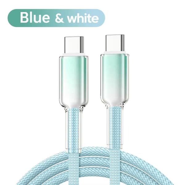 6A Flettet USB C Ladekabel Superrask Lading Krystallklar A1