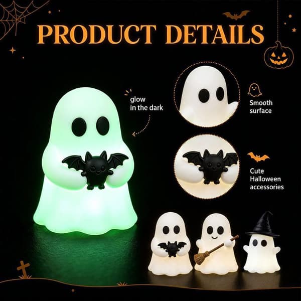 Halloween Lysande Mini Spökstaty Mjukt Glödande I Mörkret Prydnad A1