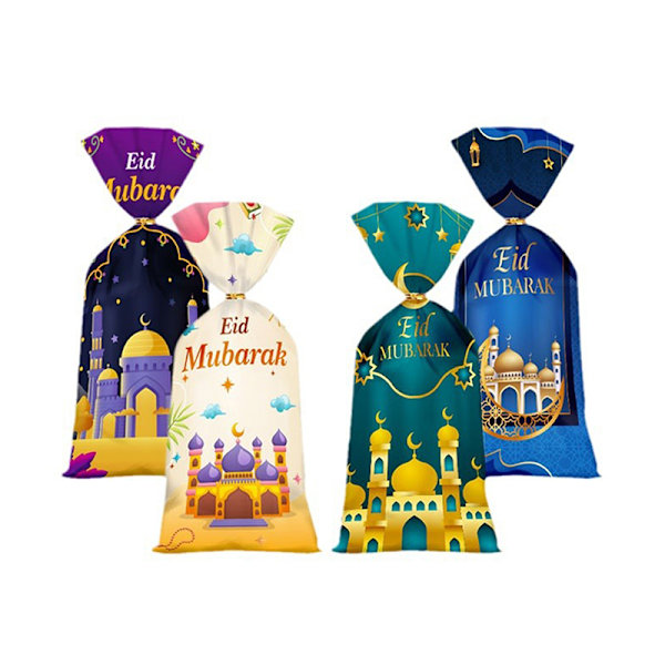 50 stk Eid Mubarak Gaveposer Plast Godteri Cookie Bag Ramadan