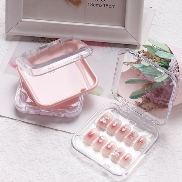 Akryl False Nail Storage Box Smycken Presentbox för DIY Press-o Pink
