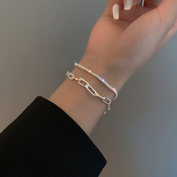 Rustfrit stål Mode Simple Shiny Chain Armbånd Til Kvinder M A1