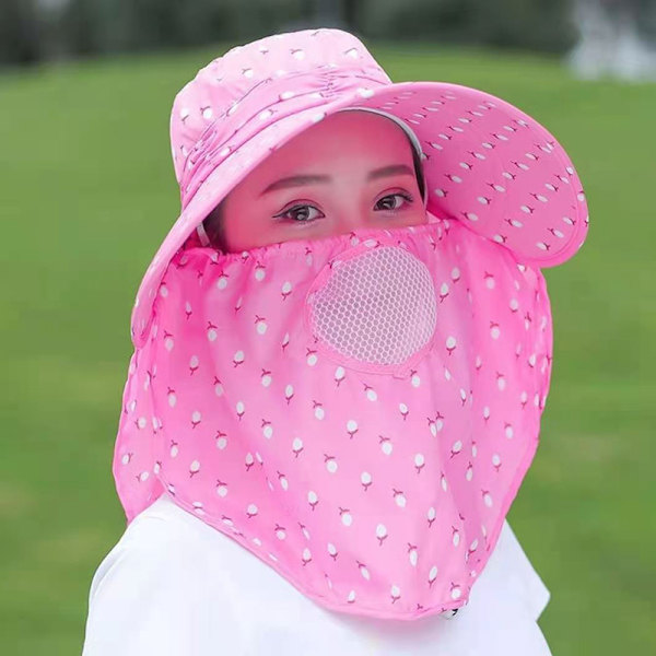 Solhatt Kvinnlig Sommarhatt Cover Ansikte Andningsbar Solhatt Helmatta Rose red