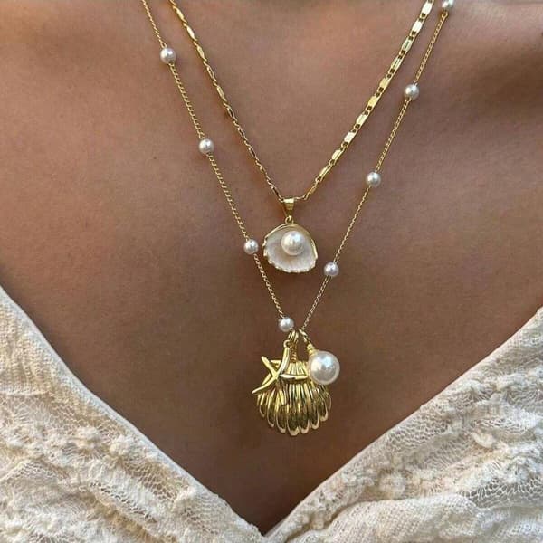 2st/Set Mode Boho Guldfärg Marin Snäckskal Sjöhäst Hänge