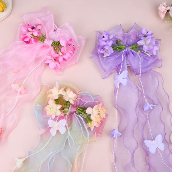 Flickor Spets Rosett Hårklämma Blommig Tofs Hårnål Prinsesshåraccessoar Pink