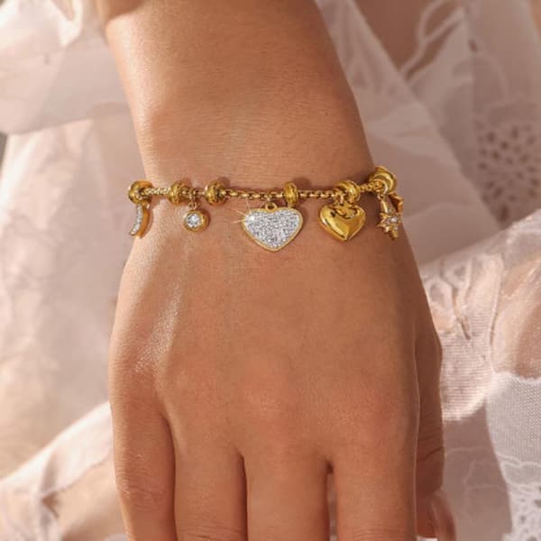 Mote Måne Hjerte Stjerne Armbånd i Rustfritt Stål for Kvinner A2