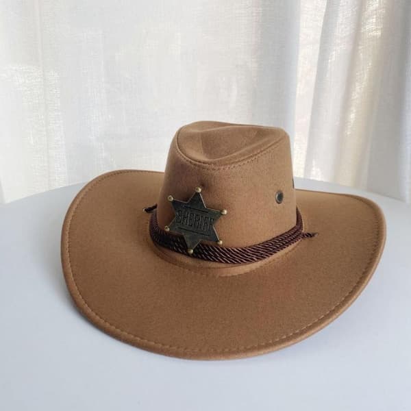 Western Cowboyhatt Med Stjerne Tre Tau Flat Topp Bred Brem Sol Coffee