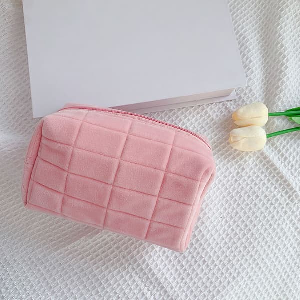 e Fur Makeup Bag För Kvinnor Dragkedja Stor Solid Färg Kosmetisk Ba Pink