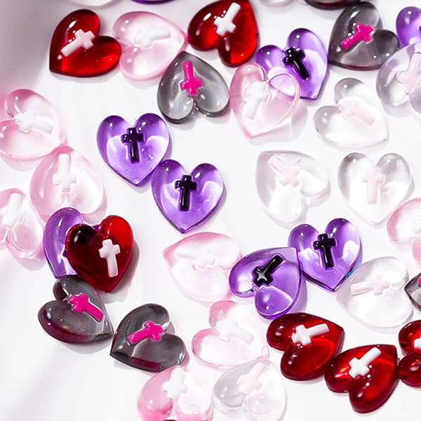 20 stk Resin Clear Peach Heart Nail Accessories Cross Flat Back Red