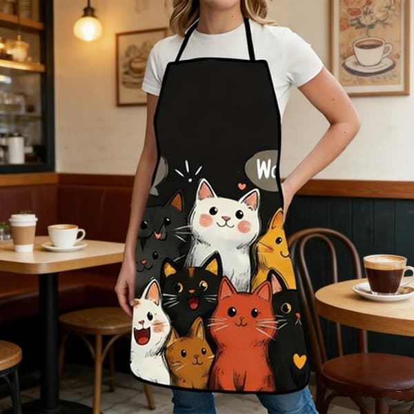 e Cat Mønster Polyester Forkle Levende Tegneserie Katter Med Hjerter Black