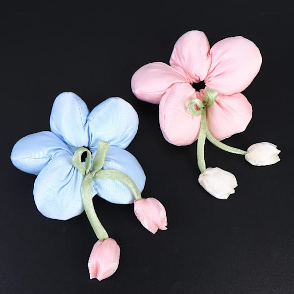 e Blommig Hårsnodd Scrunchie Mjukt Tyg Elastisk Hästsvanshållare Pink