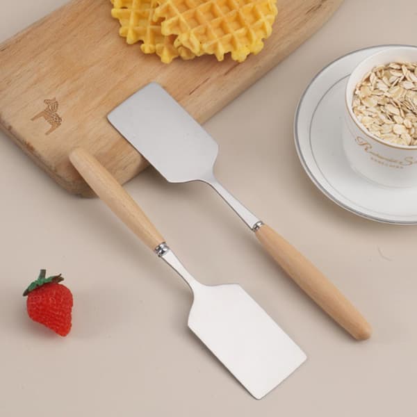Rustfritt stål firkantet biff stekespade trehåndtak P 20cm