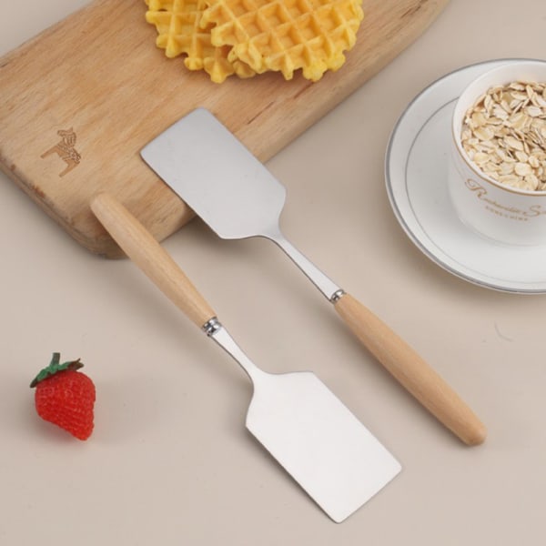 Rustfritt stål firkantet biff stekespade trehåndtak P 22cm