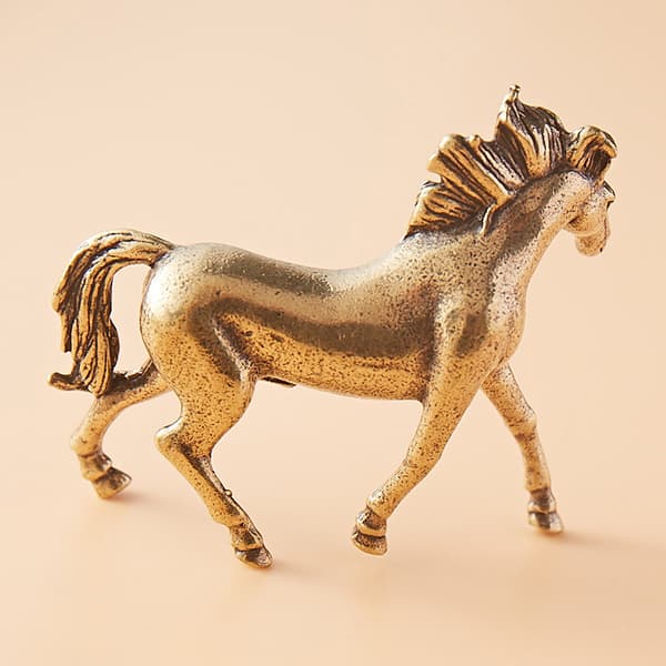 Antik Messing Solid Langhale Hestefigur Miniature Ornament A3