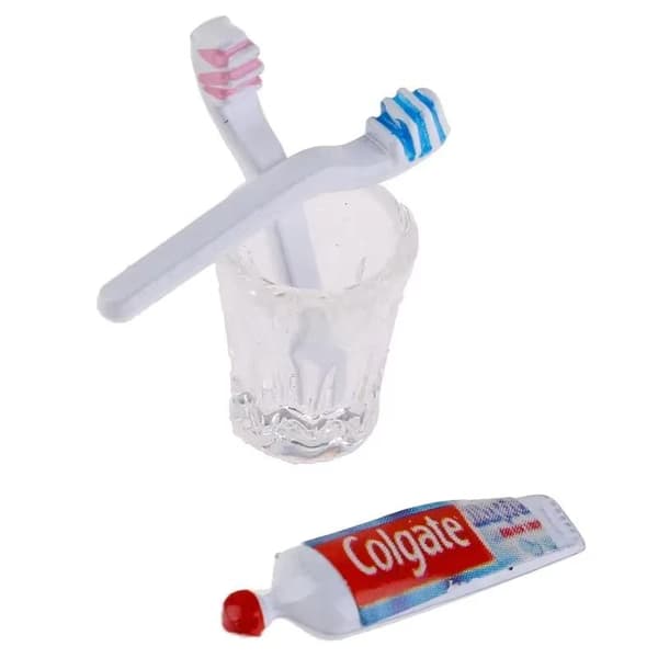 3 st dockskåp miniatyr tandkräm tandborste set mini badrum A3
