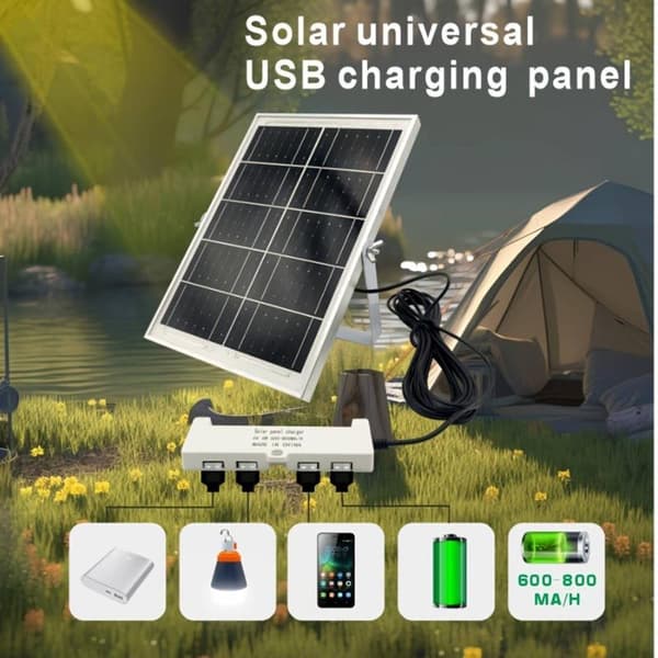 Solcellsladdningspanel med 4 USB-portar Black 6W