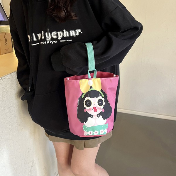 Cartoon Girl Canvas Bucket Bag n Style Skulderveske Y2K Outing A6