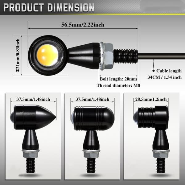 1 par motorsykkel blinklys Mini LED Bullet Flasher Light Ind A1
