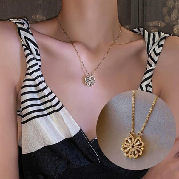 Mode indlagt kærlighed hjerte kløver vedhæng halskæde kvinder smykker Gold  7406 | Gold | Fyndiq