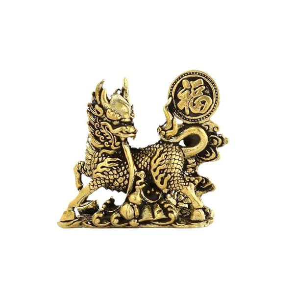 2 stk/sett Messing Fu Karakter Kirin Liten Pynt Hjemmekontor Co Copper