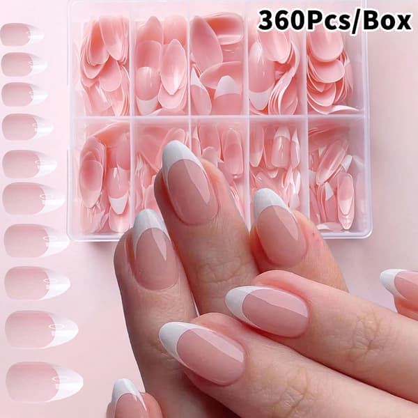 120/240/360 stk./æske bløde gel lyserøde franske neglespidser, medium mandelformede A 360Pcs