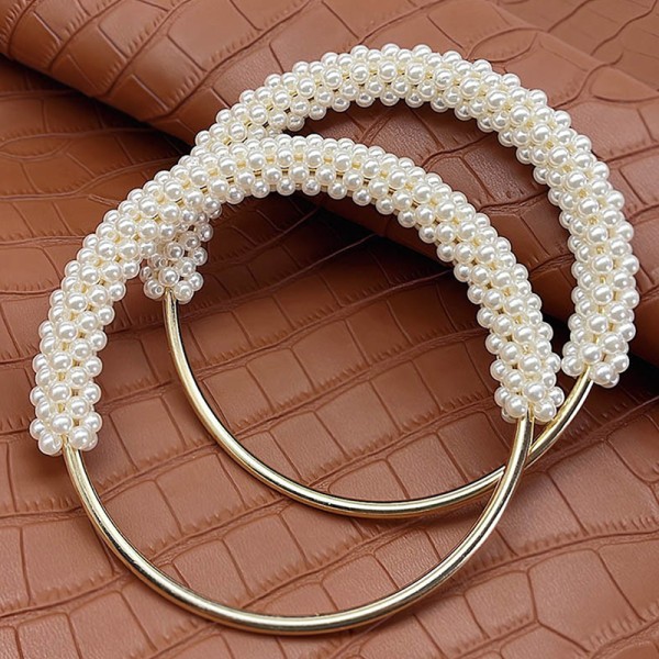 Pearl Pyöreä Laukun Kahva Metal Ring Punotut Värikkäät Helmet Tee itse Ha White