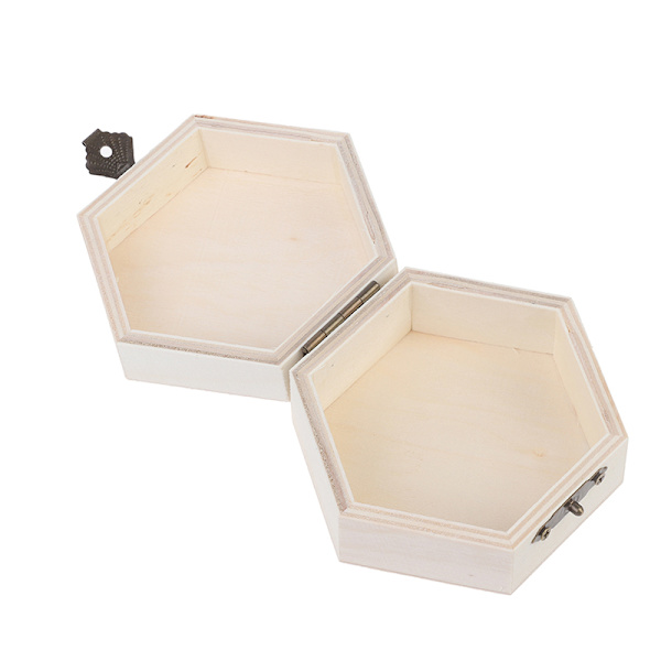 Hexagonal formad träförvaringslåda Smycken Bröllopspresentförpackning Je
