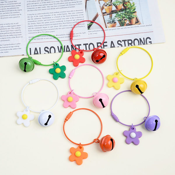 Candy Color Flower Key Chain Wire Rope Pendant With Bell Car Ke Red