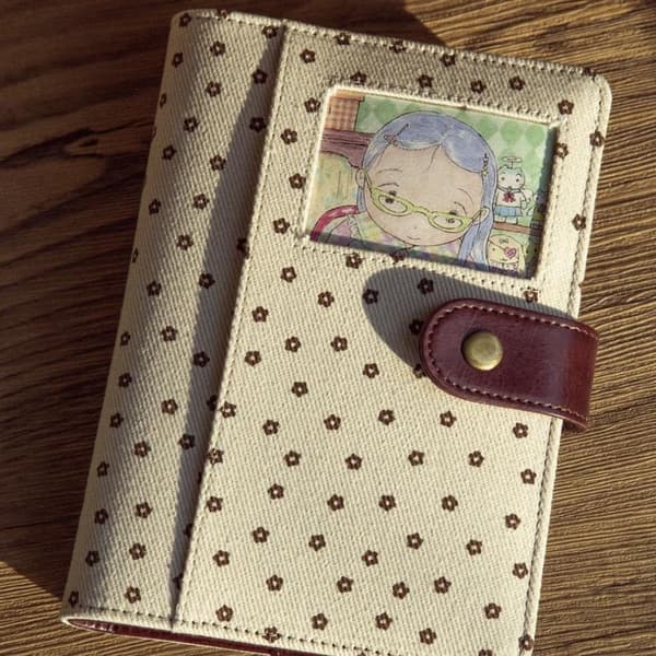 e Retro Polka Dot Canvas Notesbog med tryklukning og tegneseriefoto D