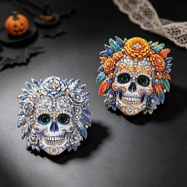 Blommor Sugar Skull Broscher för kvinnor Unisex 2-färgs strass A2