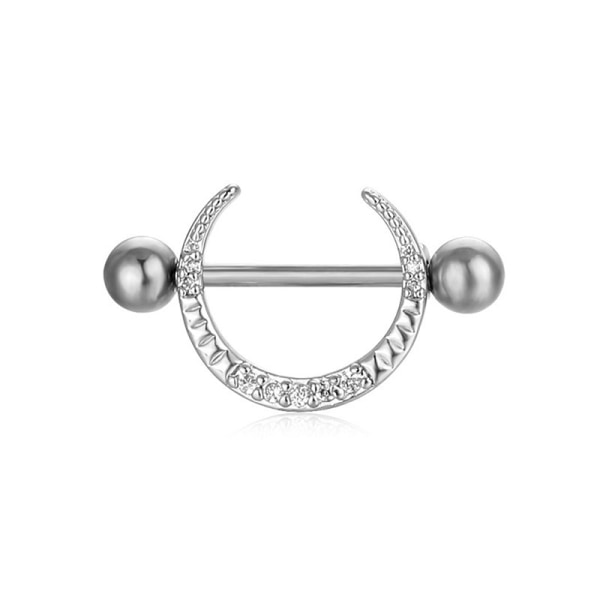 Sexet brystvorte ring rustfrit stål zircon New Moon U-formet Barbe Silver
