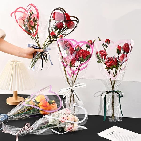 Transparenta rosförpackningspåsar Blomsterbukett Plastpåse Bukett Purple
