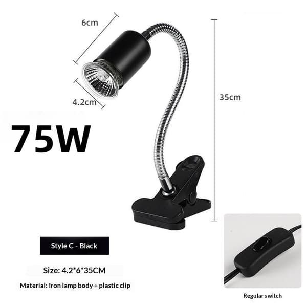 1 sett reptil varmelampe 50/75W UVA UVB lys roterbar soling 75W A